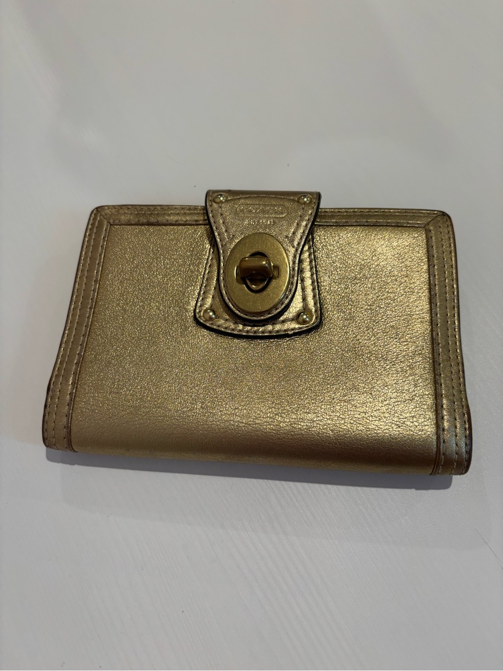 Vintage Coach Legacy Leather Gold Mini Turnlock Agenda Journal Cover Y2K